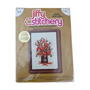 Vintage 1975 Sunset Designs Jiffy Stitchery Orange Daisy Bouquet Crewel Kit New